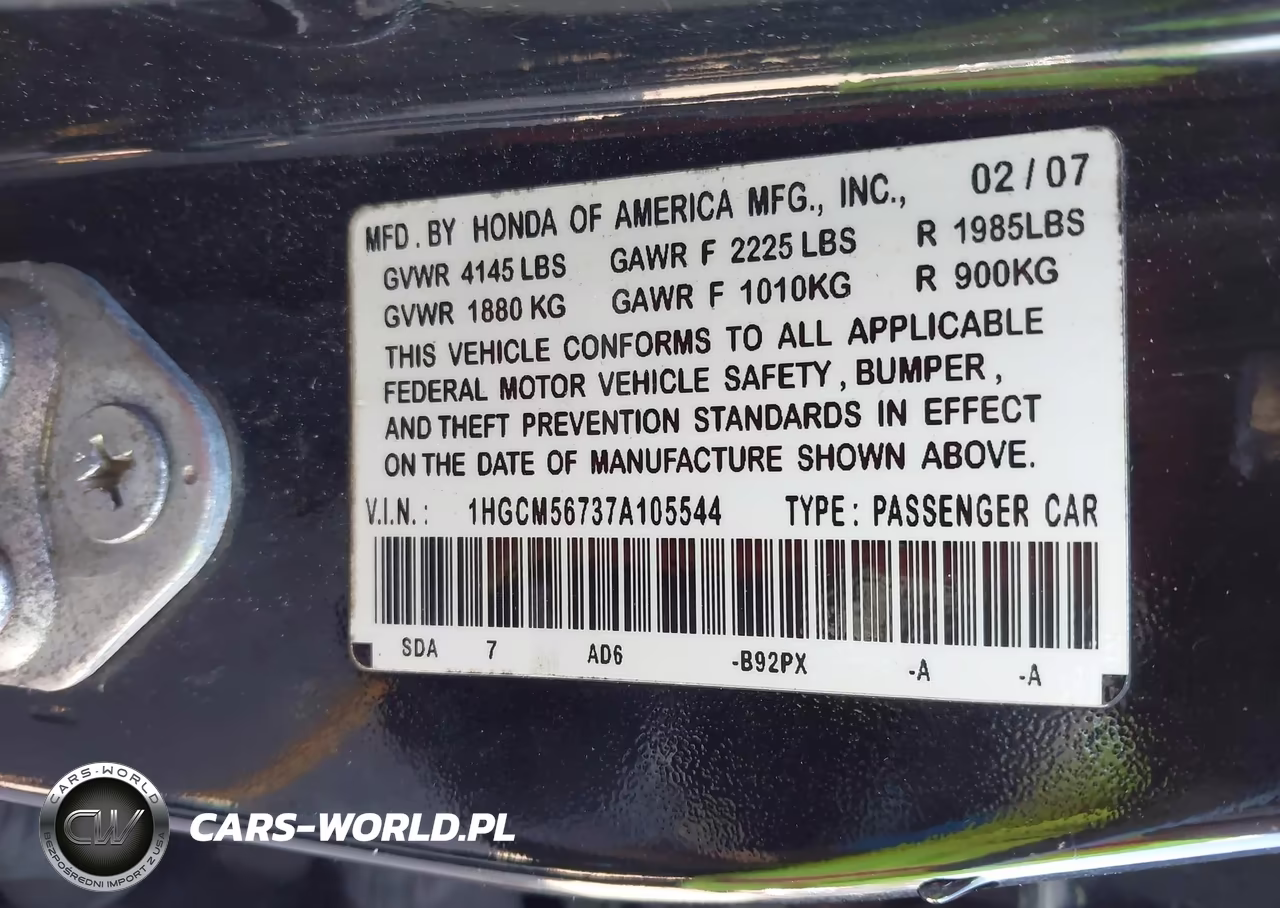HONDA ACCORD VIN:1HGCM56737A105544 - 9
