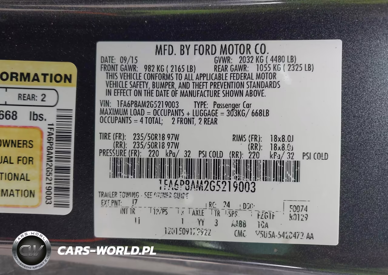 2016 Ford Mustang V6 VIN:1FA6P8AM2G5219003 - 9