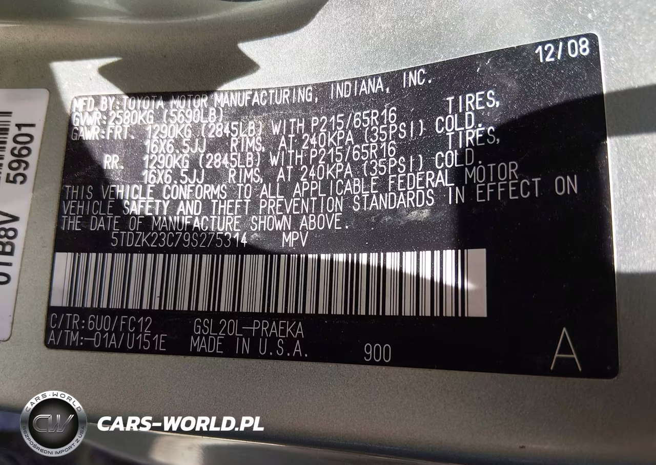 2009 Toyota Sienna Le VIN:5TDZK23C79S275314 - 9