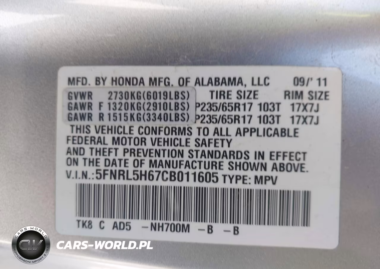 2012 Honda Odyssey Ex-L VIN:5FNRL5H67CB011605 - 9