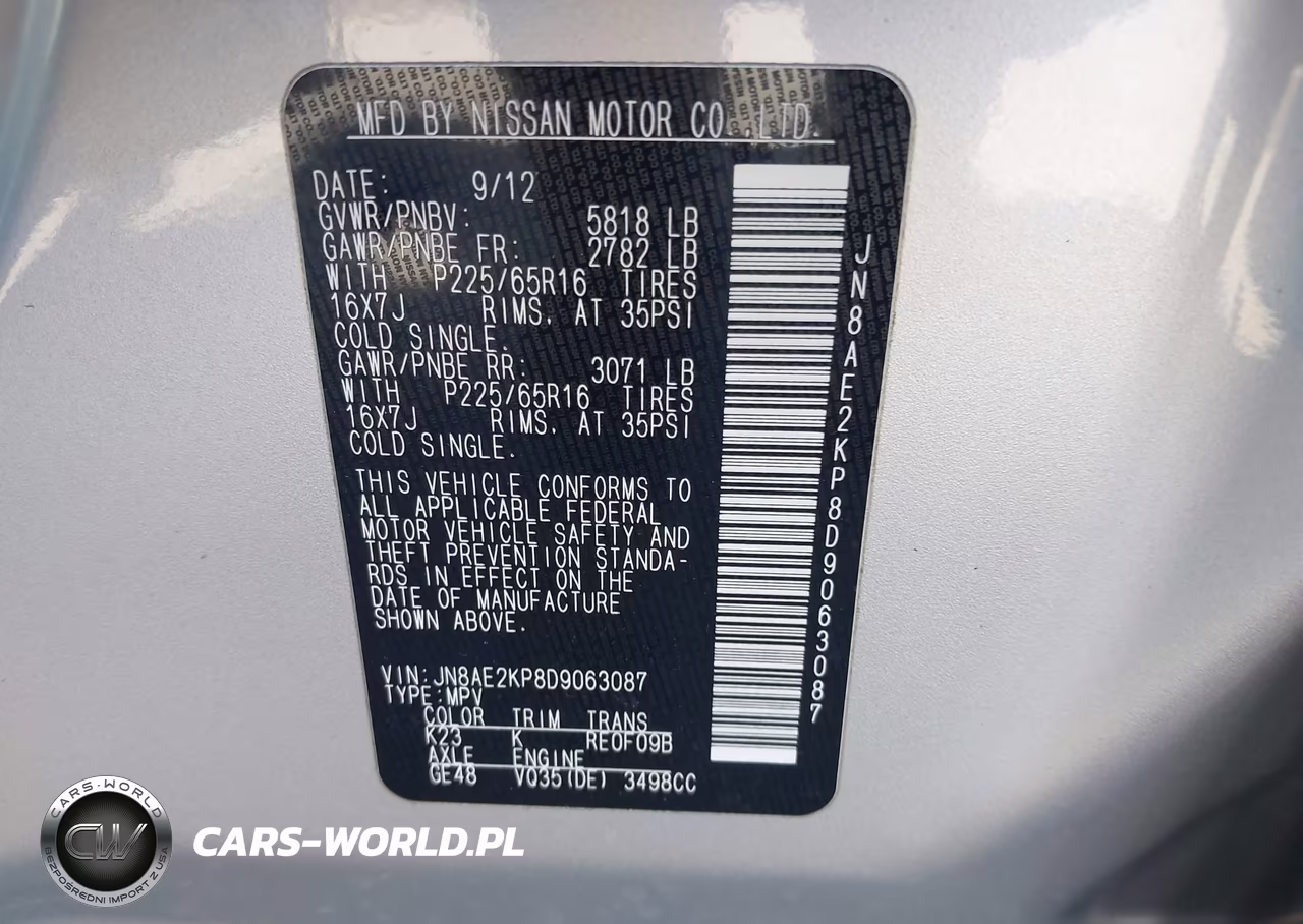 2013 Nissan Quest Sv VIN:JN8AE2KP8D9063087 - 9