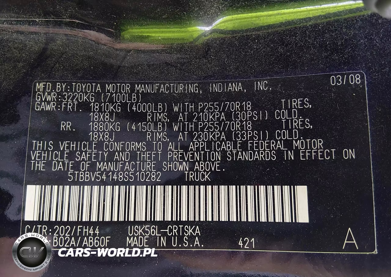 2008 Toyota Tundra Base 5.7L V8 VIN:5TBBV54148S510282 - 9