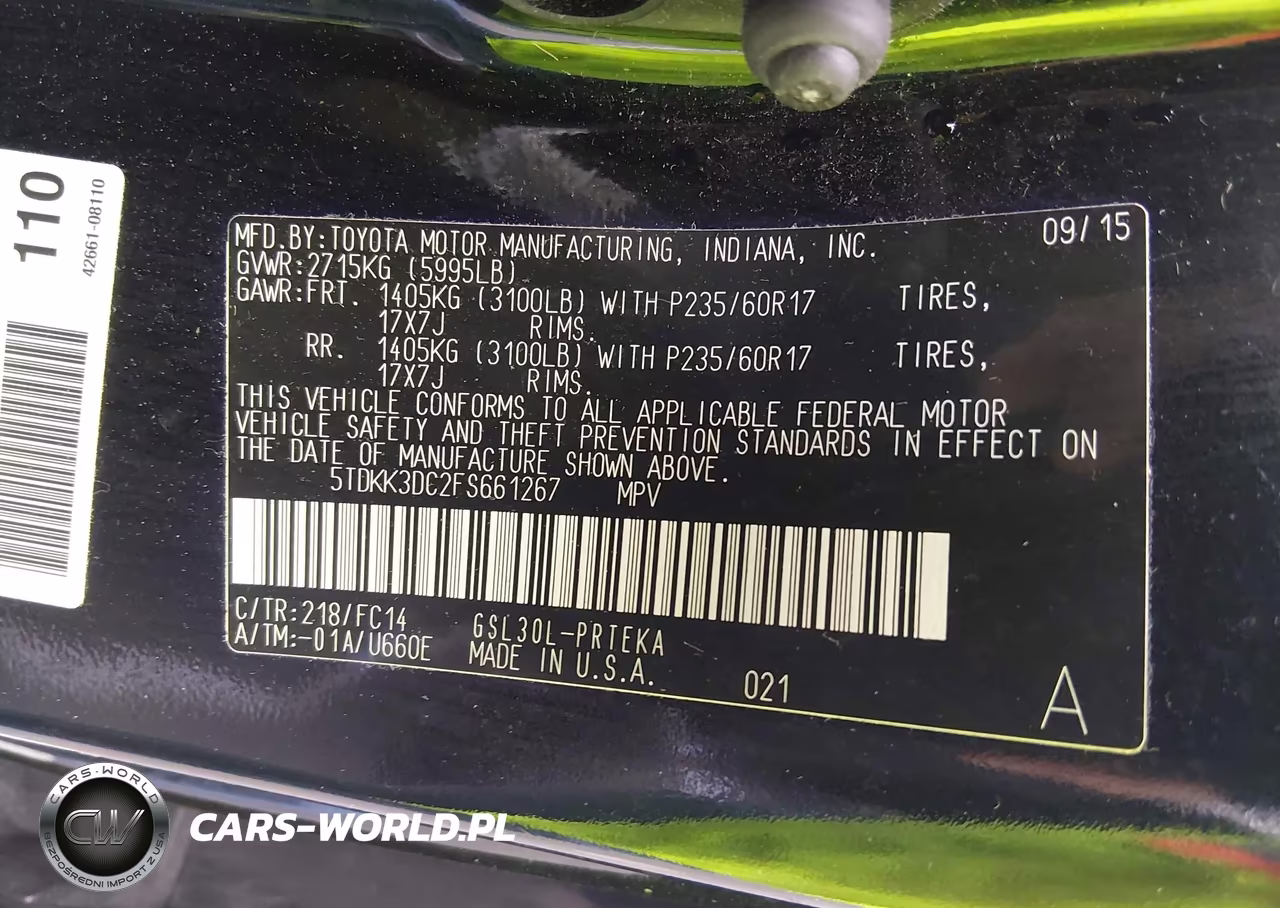 2015 Toyota Sienna Le 8 Passenger VIN:5TDKK3DC2FS661267 - 9