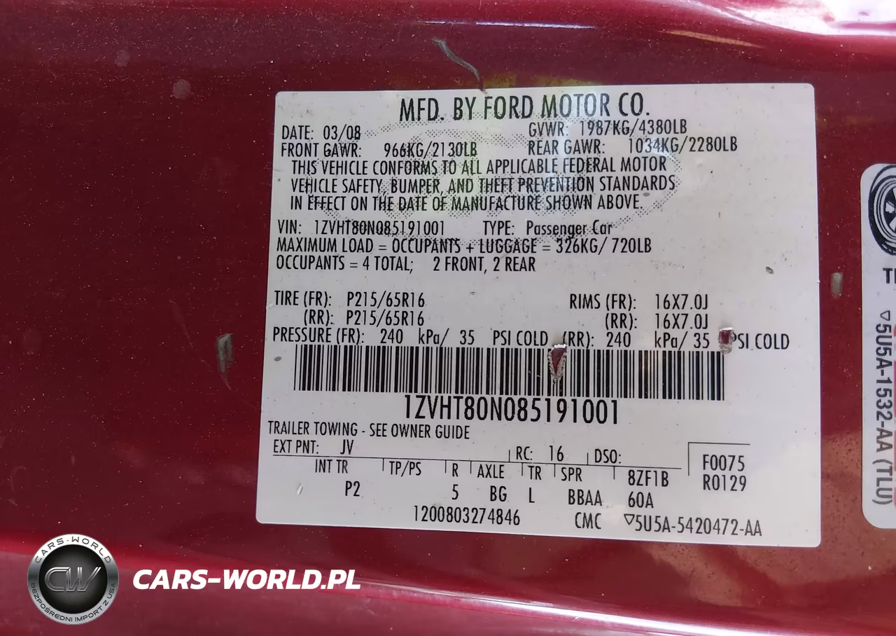 2008 Ford Mustang V6 Deluxe-V6 Premium VIN:1ZVHT80N085191001 - 9