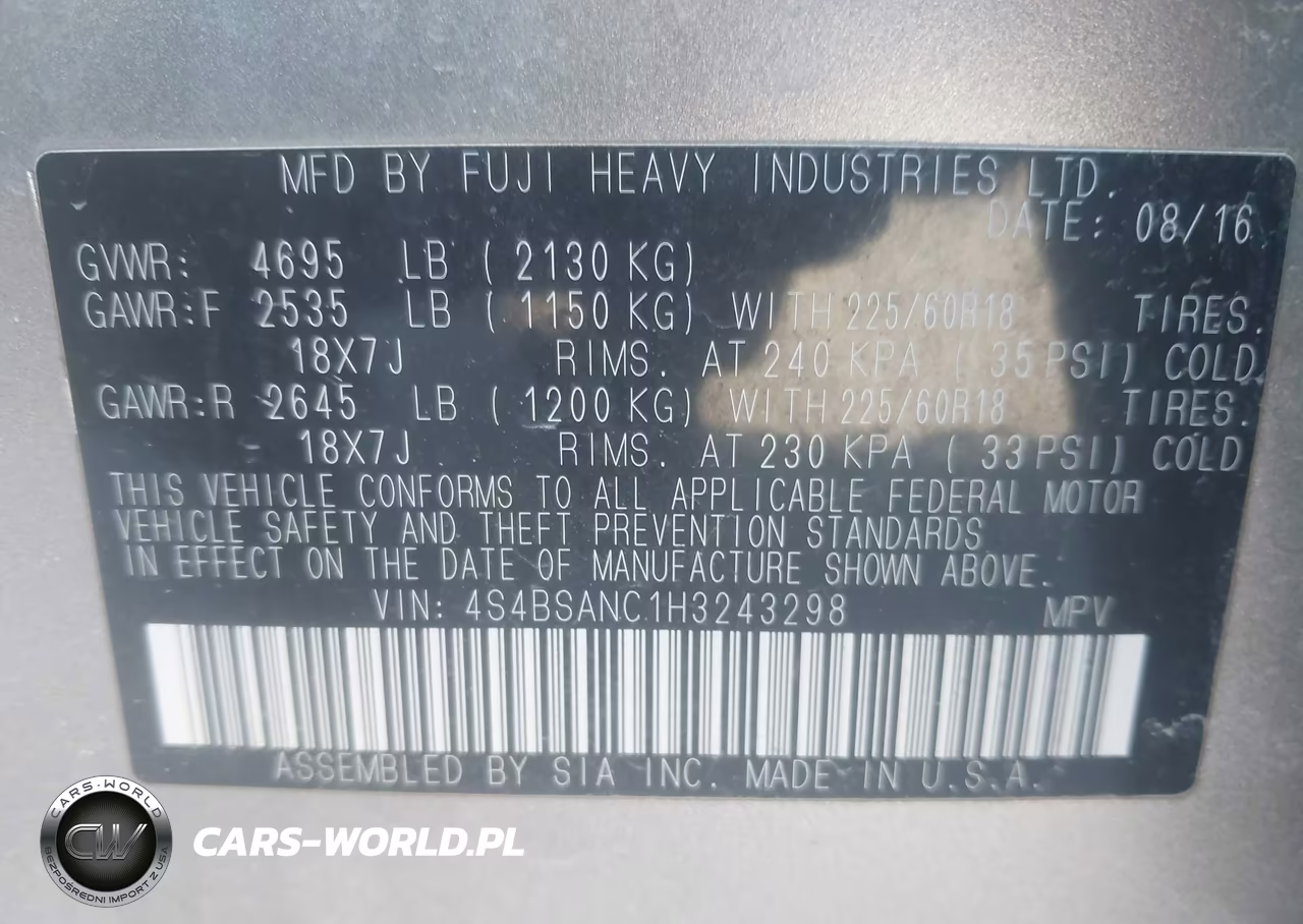 2017 Subaru Outback 2.5I Limited VIN:4S4BSANC1H3243298 - 9
