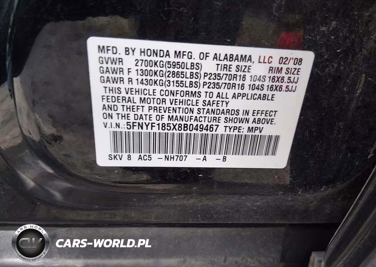 2008 Honda Pilot Ex-L VIN:5FNYF185X8B049467 - 9