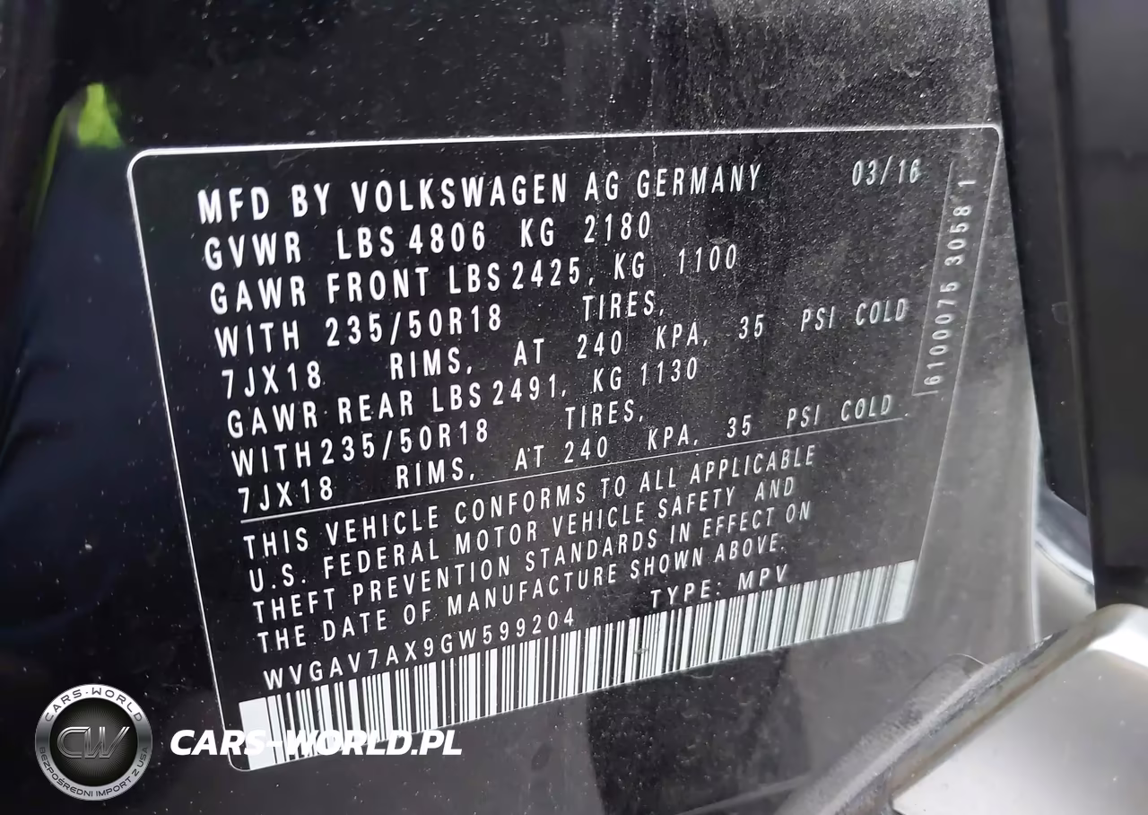 2016 Volkswagen Tiguan Se VIN:WVGAV7AX9GW599204 - 9