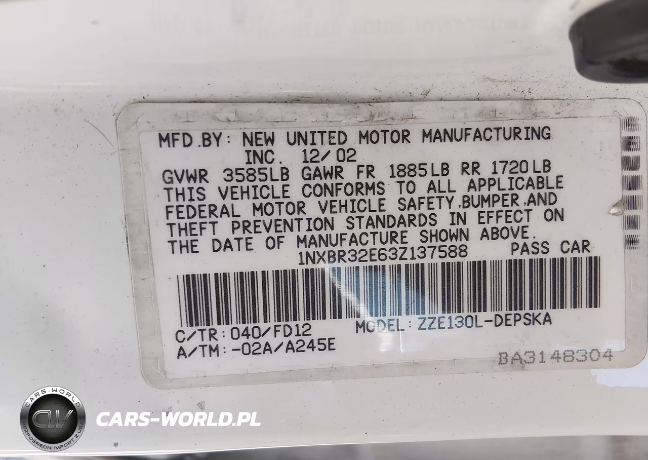 2003 Toyota Corolla S VIN:1NXBR32E63Z137588 - 9