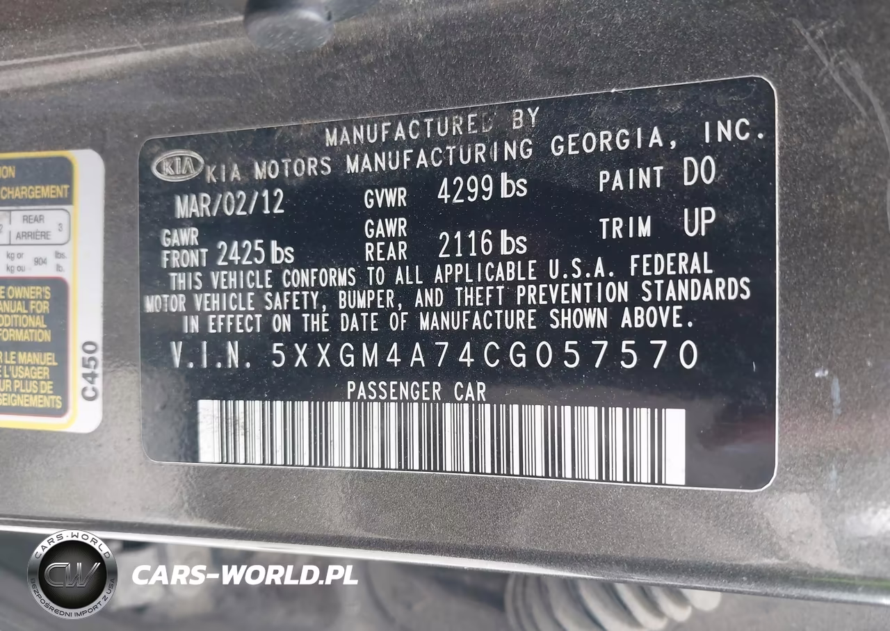 2012 Kia Optima Lx VIN:5XXGM4A74CG057570 - 9