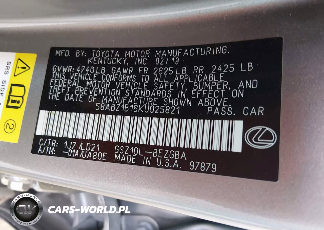 2019 Lexus Es 350 VIN:58ABZ1B16KU025821 - 9