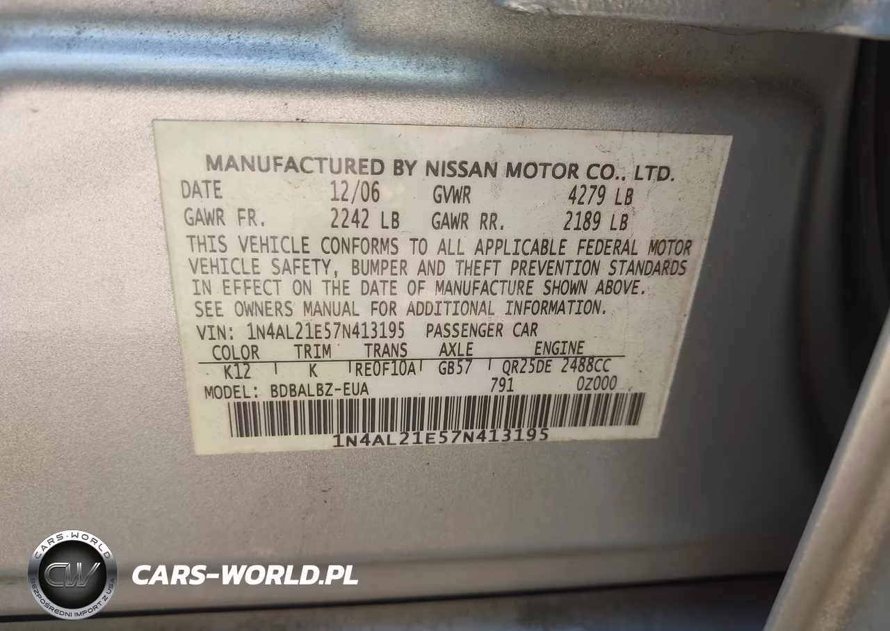 2007 Nissan Altima 2.5 S VIN:1N4AL21E57N413195 - 9