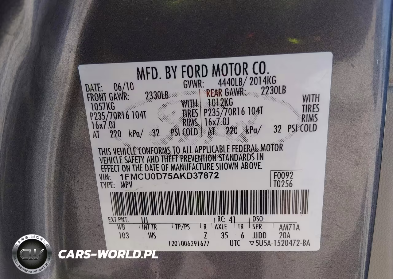 2010 Ford Escape Xlt VIN:1FMCU0D75AKD37872 - 9