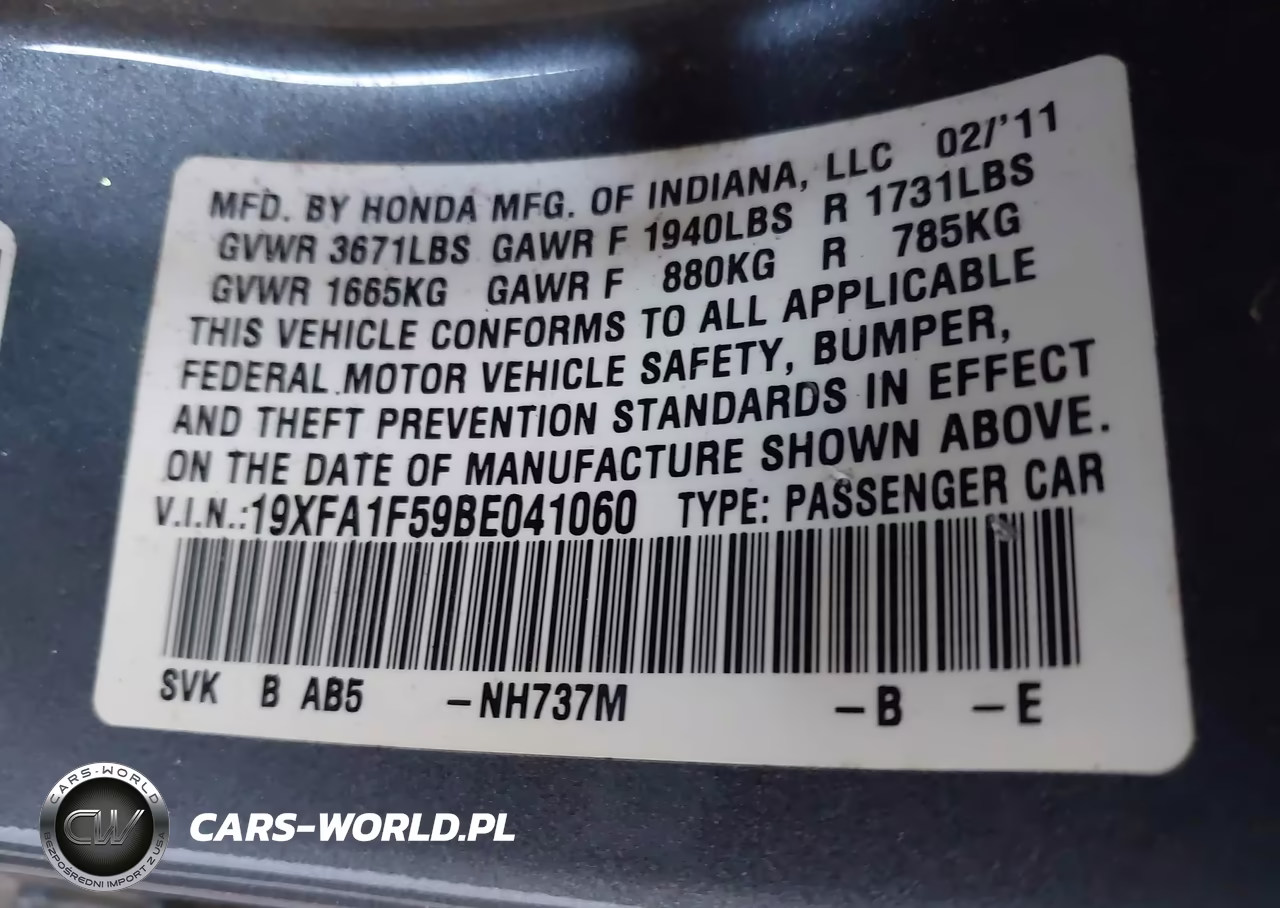 2011 Honda Civic Lx VIN:19XFA1F59BE041060 - 9