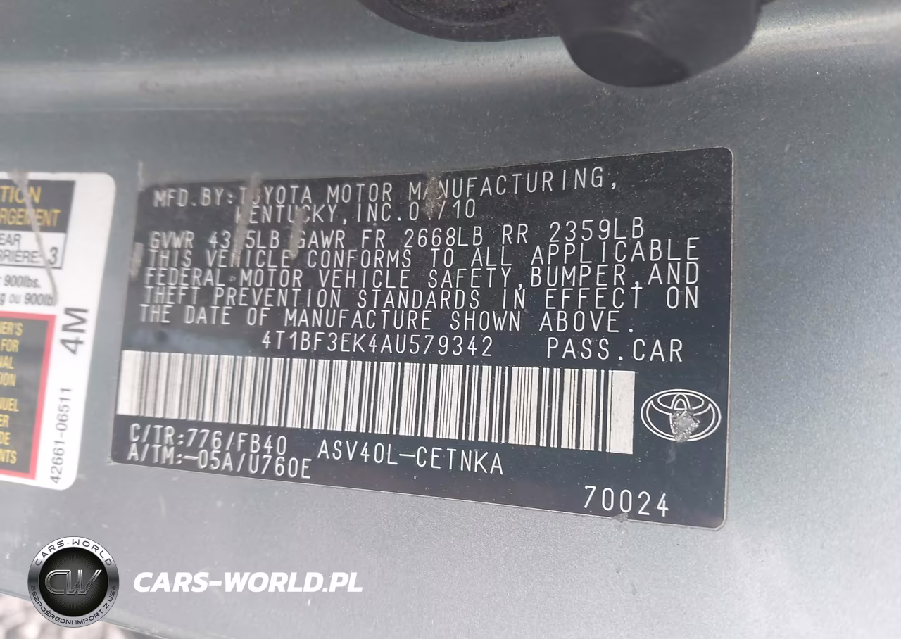 2010 Toyota Camry Le VIN:4T1BF3EK4AU579342 - 9