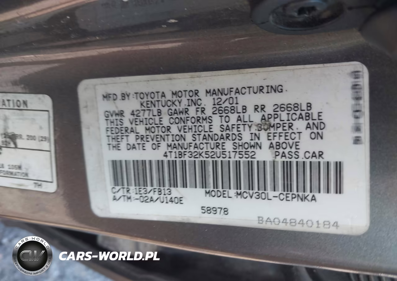2002 Toyota Camry Le V6 VIN:4T1BF32K52U517552 - 9