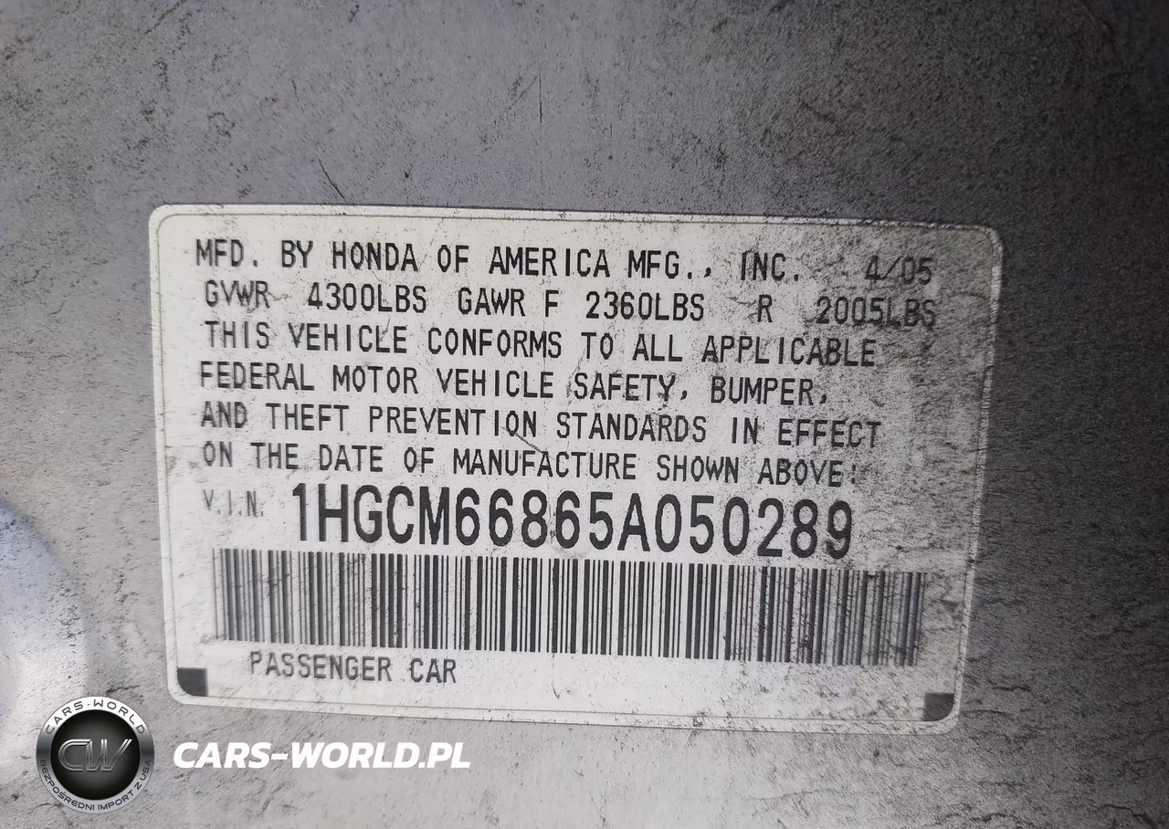 2005 Honda Accord 3.0 Ex VIN:1HGCM66865A050289 - 9