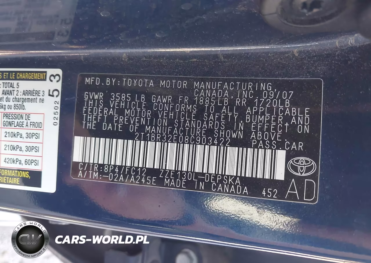 2008 Toyota Corolla S VIN:2T1BR32E08C903422 - 9