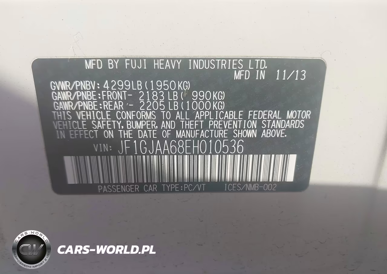 2014 Subaru Impreza 2.0I VIN:JF1GJAA68EH010536 - 9