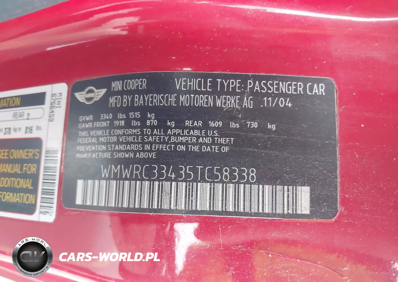 2005 Mini Cooper VIN:WMWRC33435TC58338 - 9