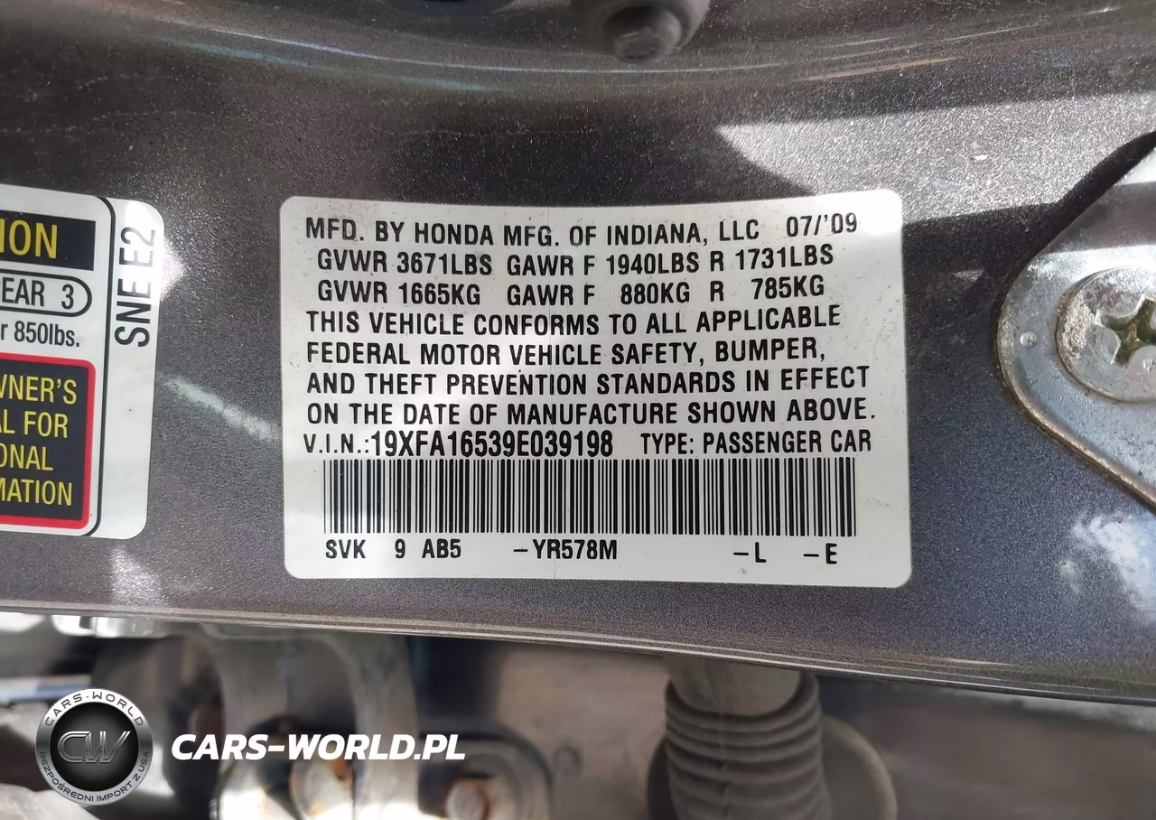 2009 Honda Civic Lx VIN:19XFA16539E039198 - 9