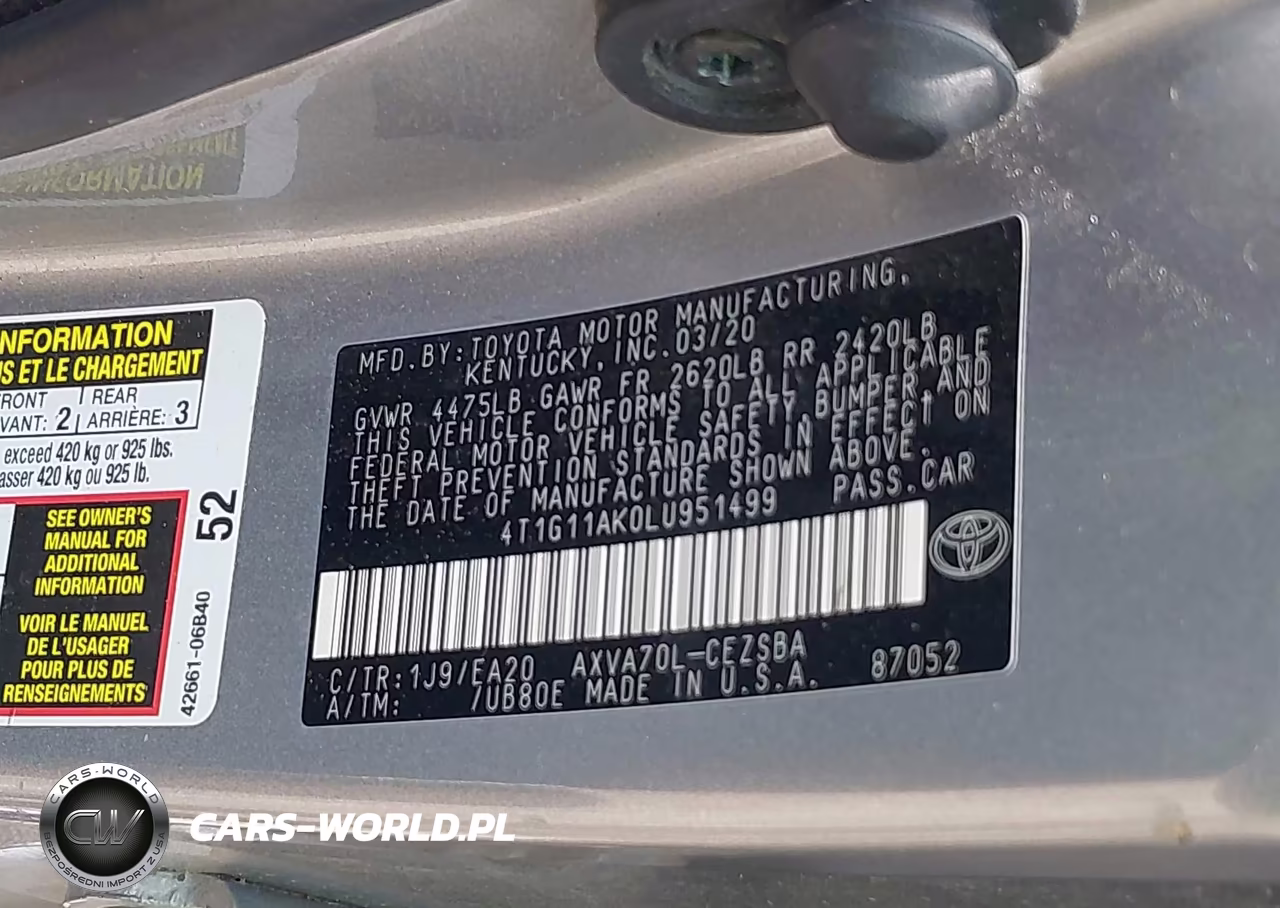 2020 Toyota Camry Se VIN:4T1G11AK0LU951499 - 9