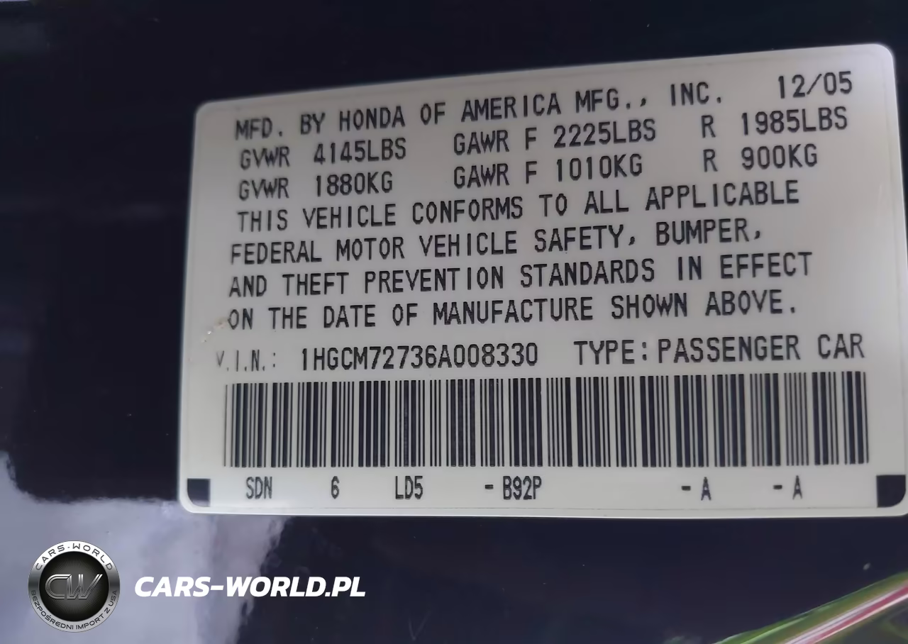 2006 Honda Accord 2.4 Ex VIN:1HGCM72736A008330 - 9