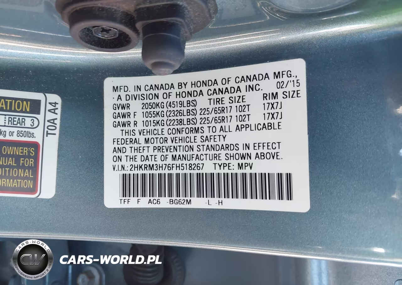 2015 Honda Cr-V Ex-L VIN:2HKRM3H76FH518267 - 9