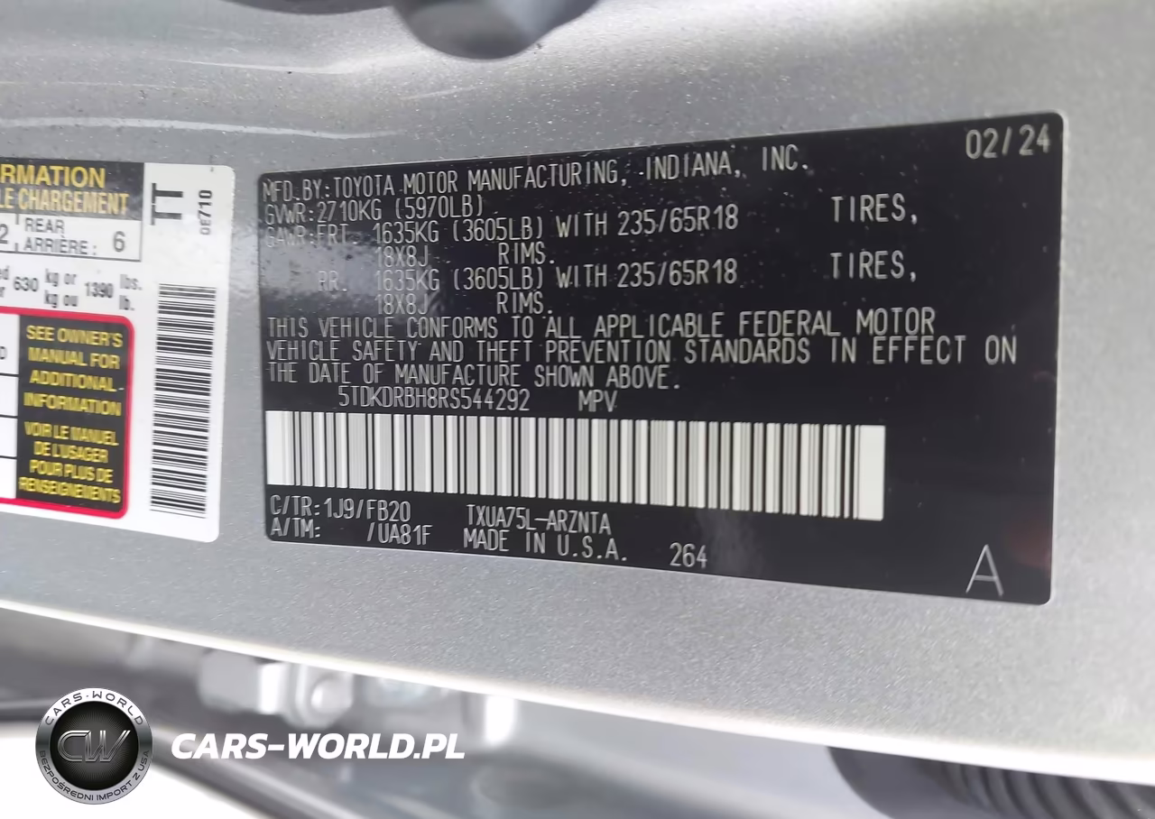 2024 Toyota Highlander Le VIN:5TDKDRBH8RS544292 - 9