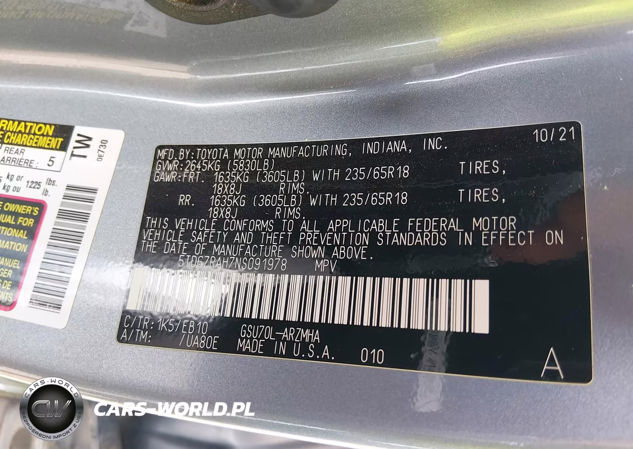 2022 Toyota Highlander Xle VIN:5TDGZRAH7NS091978 - 9