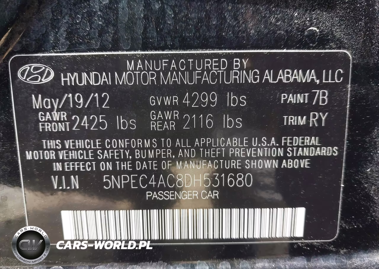 2013 Hyundai Sonata Se VIN:5NPEC4AC8DH531680 - 9