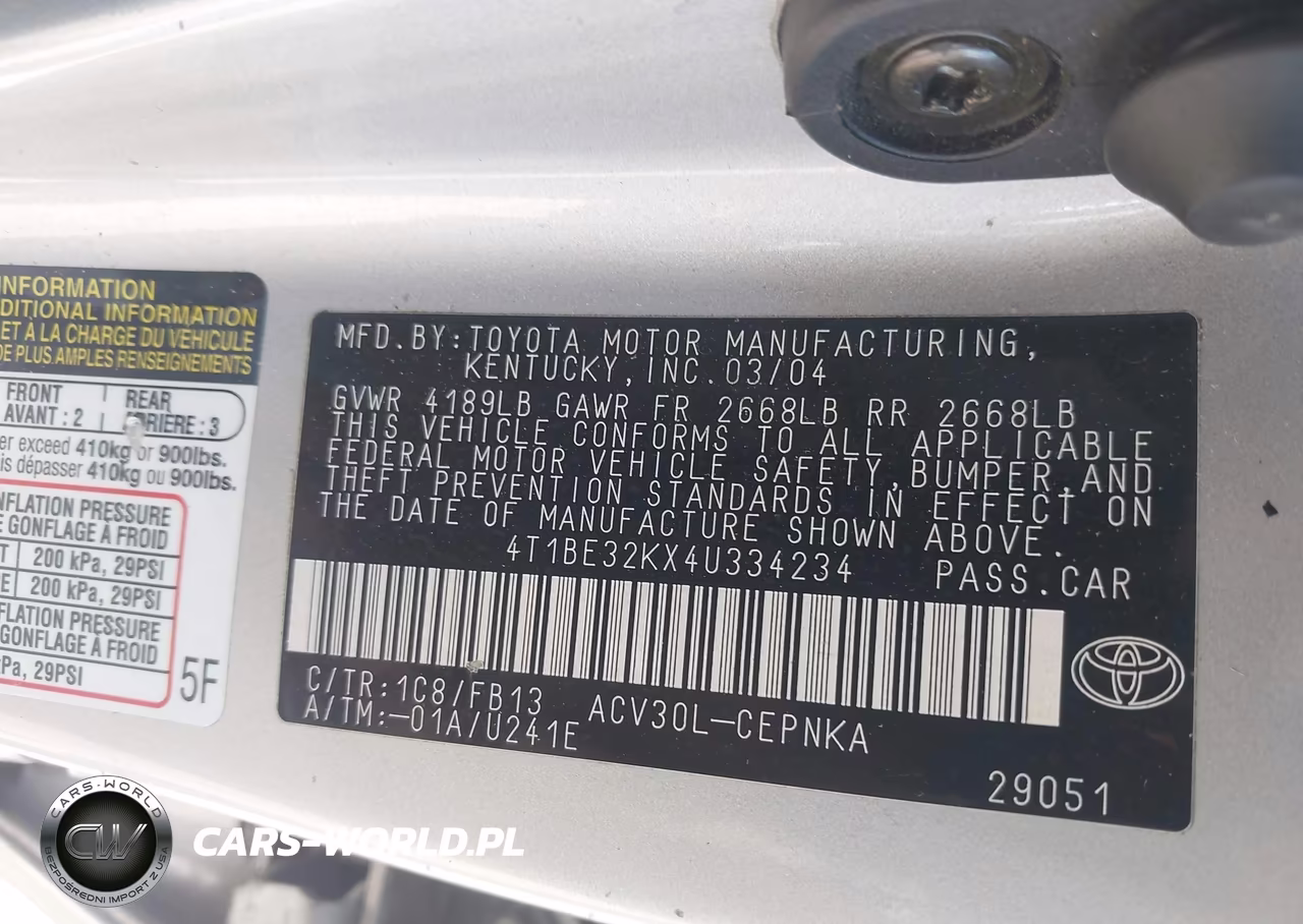 2004 Toyota Camry Le VIN:4T1BE32KX4U334234 - 9