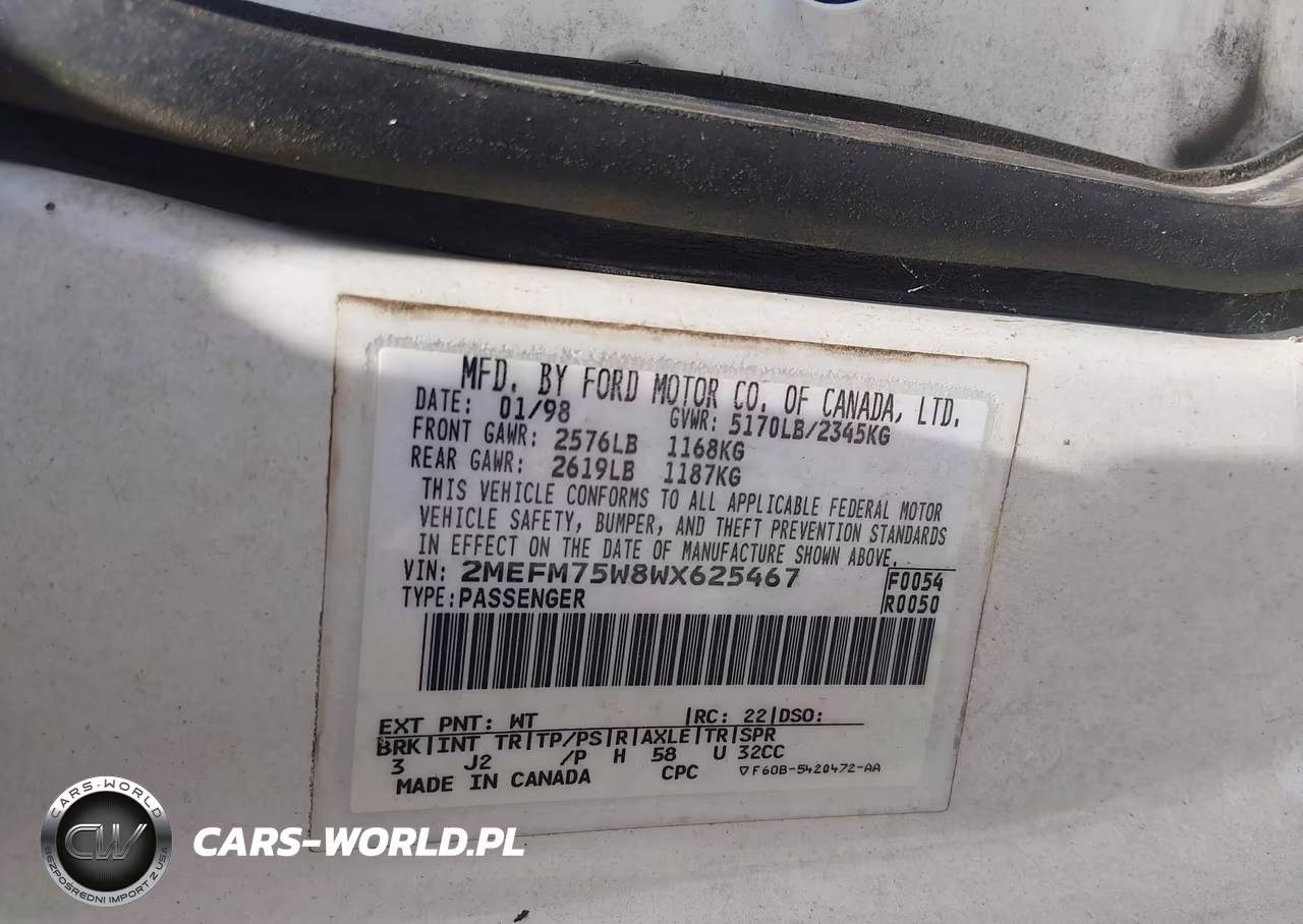 1998 Mercury Grand Marquis VIN:2MEFM75W8WX625467 - 9