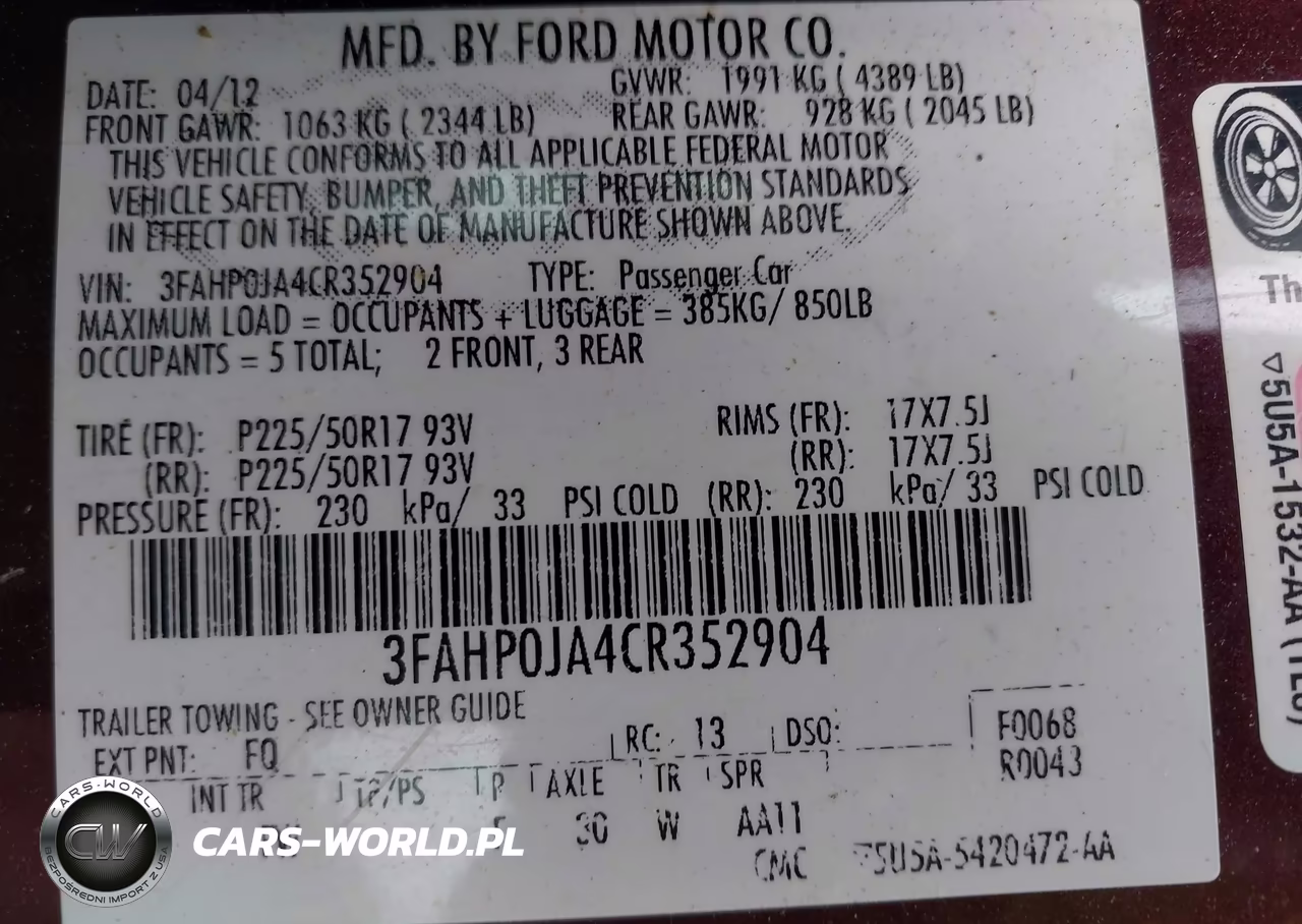 2012 Ford Fusion Sel VIN:3FAHP0JA4CR352904 - 9