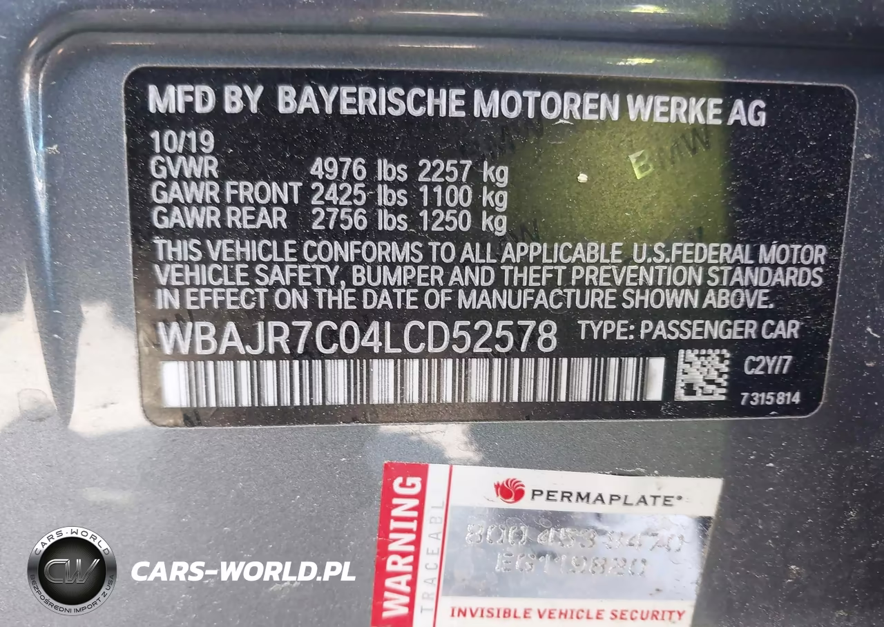 2020 BMW 530I xDrive VIN:WBAJR7C04LCD52578 - 9