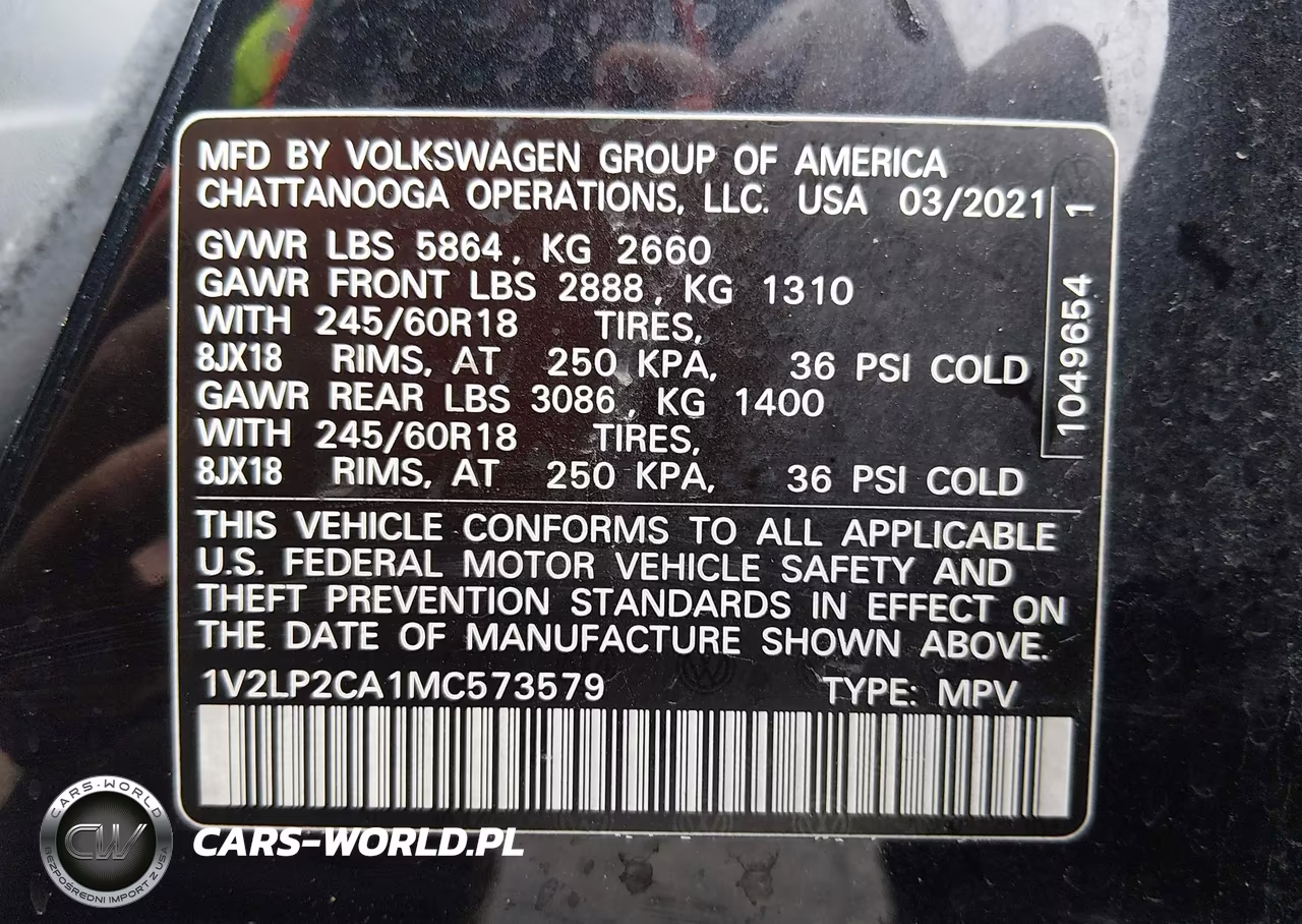 2021 Volkswagen Atlas 2.0T Se VIN:1V2LP2CA1MC573579 - 9