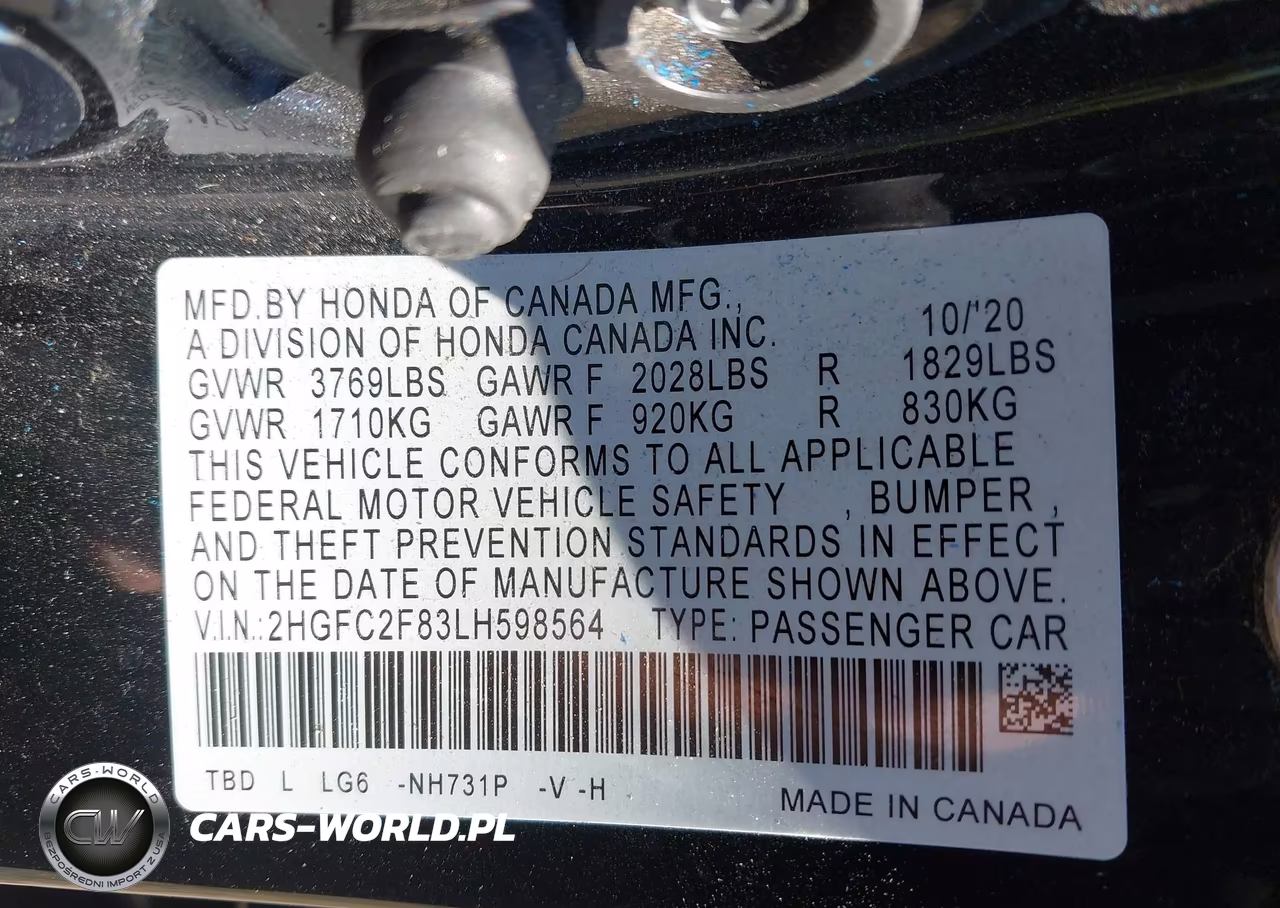 2020 Honda Civic Sport VIN:2HGFC2F83LH598564 - 9