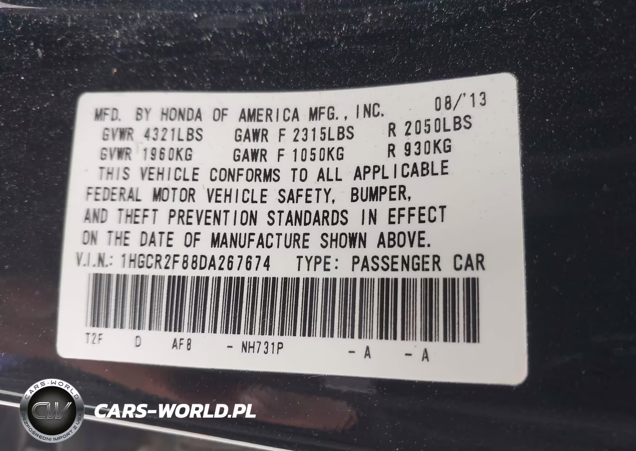 2013 Honda Accord Ex-L VIN:1HGCR2F88DA267674 - 9