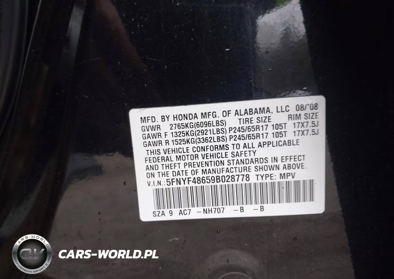 2009 Honda Pilot Ex-L VIN:5FNYF48659B028778 - 9