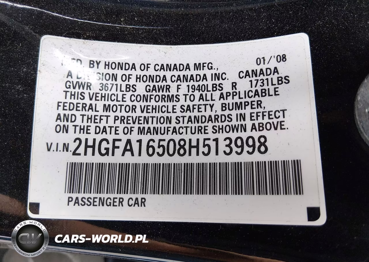 2008 Honda Civic Lx VIN:2HGFA16508H513998 - 9