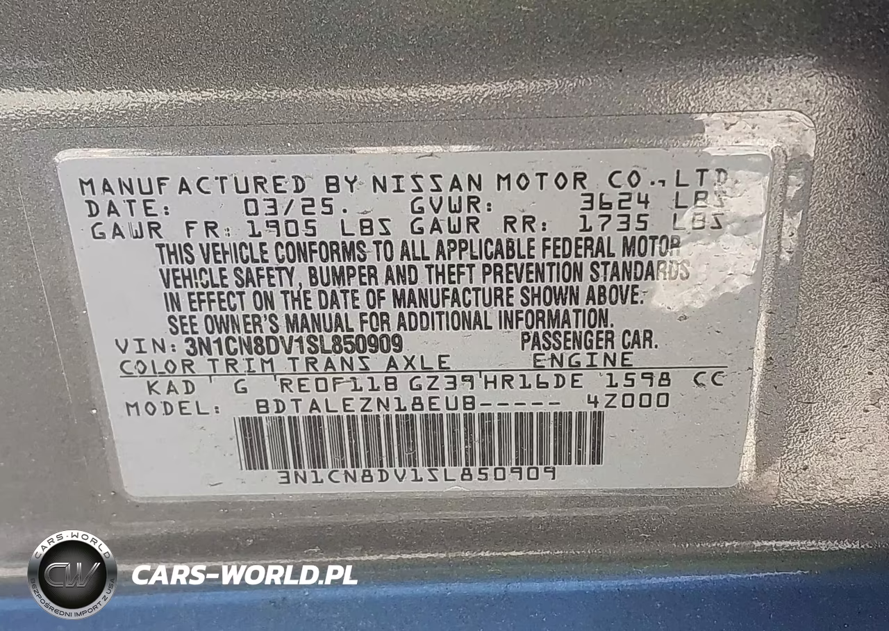 2025 Nissan Versa 1.6 S VIN:3N1CN8DV1SL850909 - 9