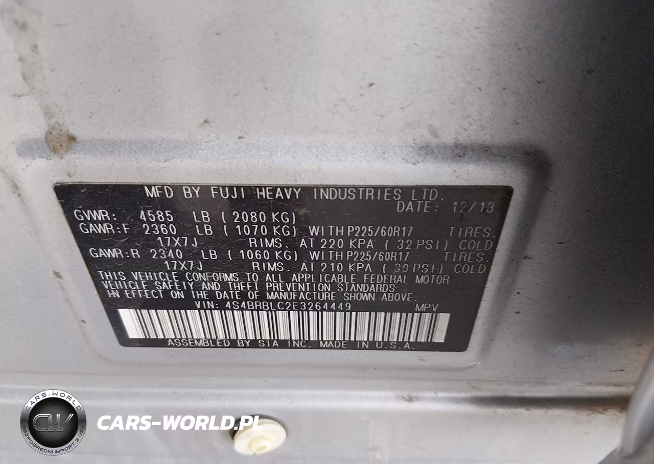 2014 Subaru Outback 2.5I Limited VIN:4S4BRBLC2E3264449 - 9