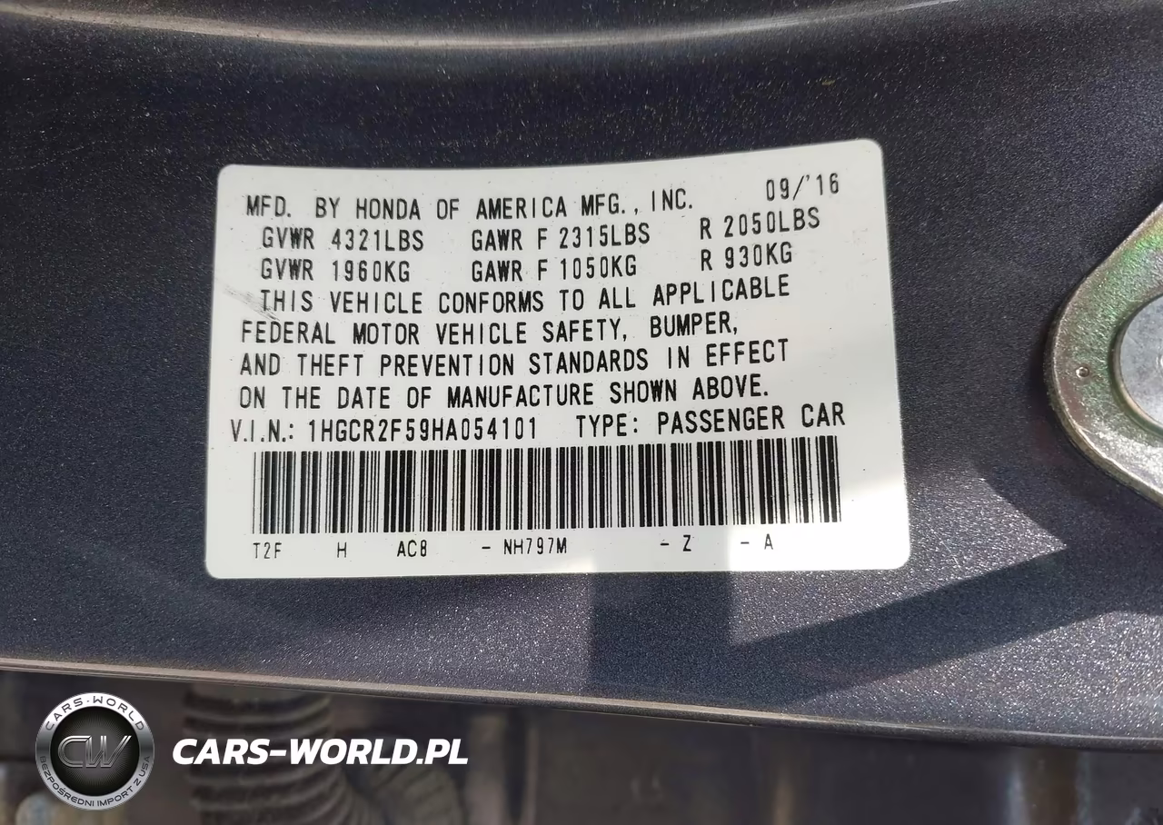 2017 Honda Accord Sport VIN:1HGCR2F59HA054101 - 9