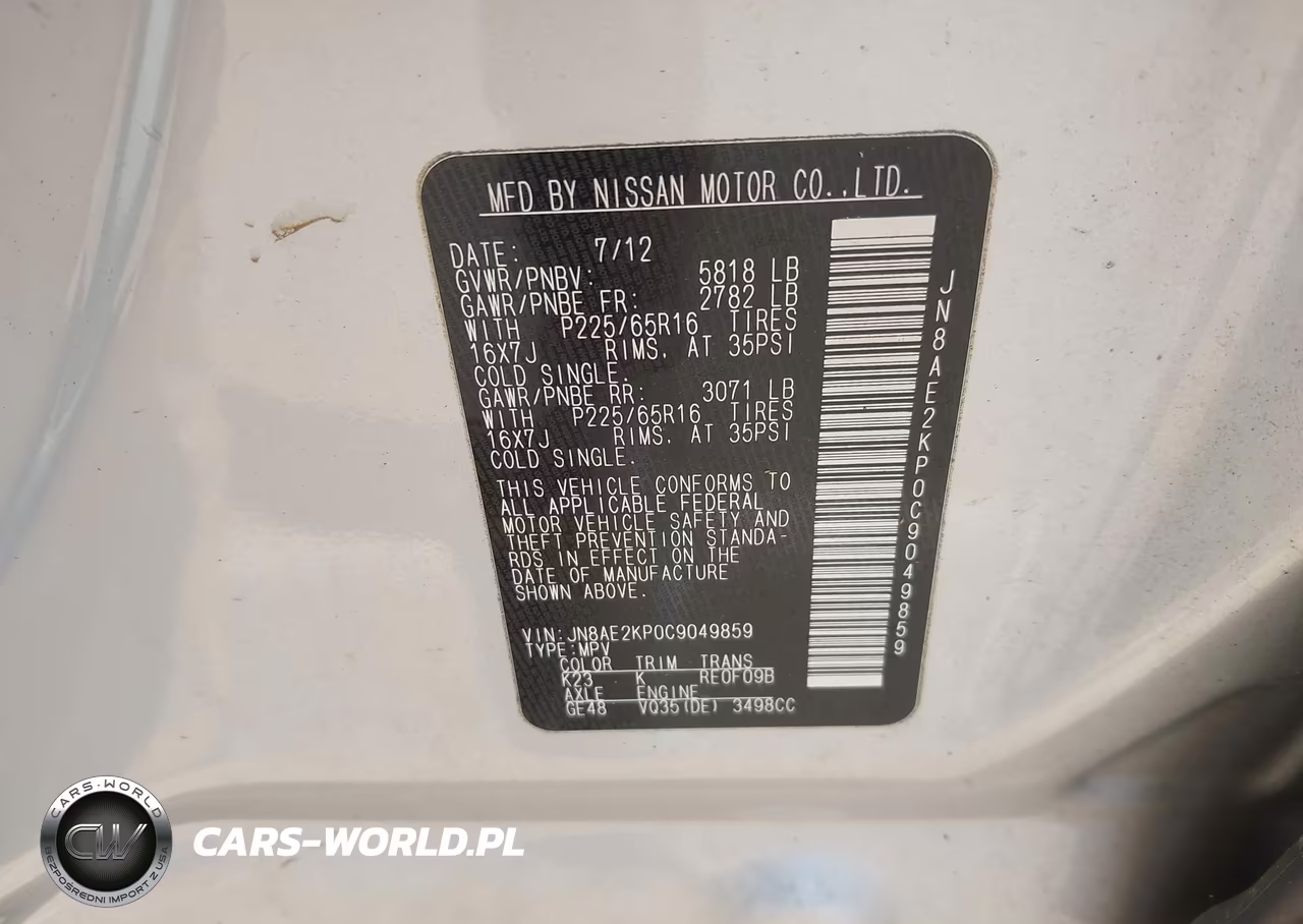 2012 Nissan Quest Sv VIN:JN8AE2KP0C9049859 - 9