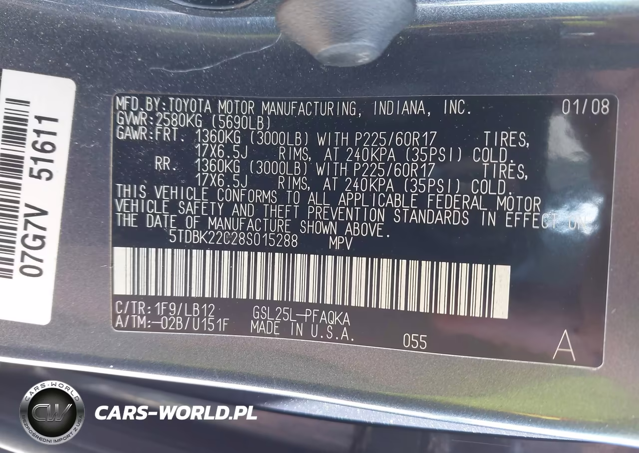 2008 Toyota Sienna Xle VIN:5TDBK22C28S015288 - 9