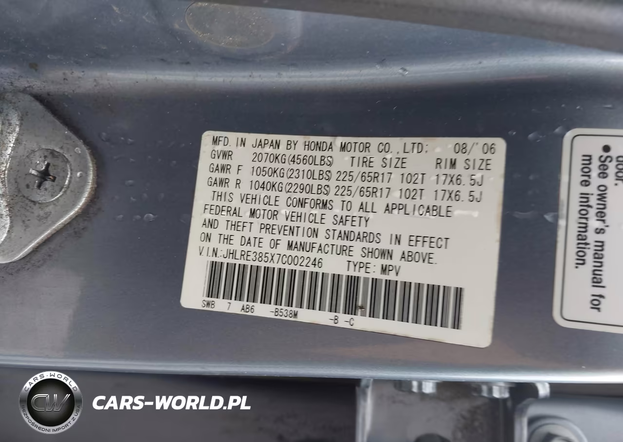 2007 Honda Cr-V Ex VIN:JHLRE385X7C002246 - 9