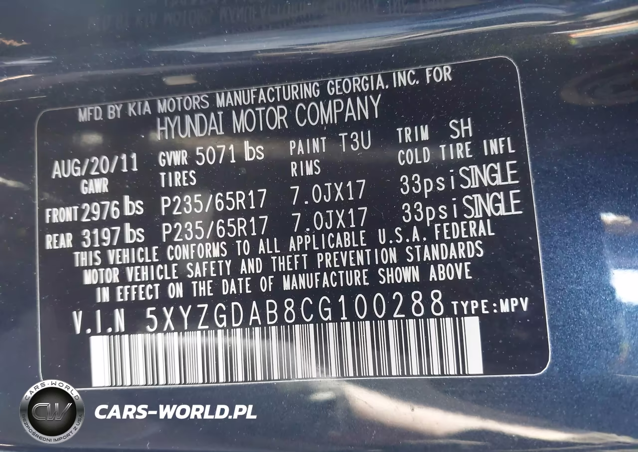 2012 Hyundai Santa Fe Gls VIN:5XYZGDAB8CG100288 - 9