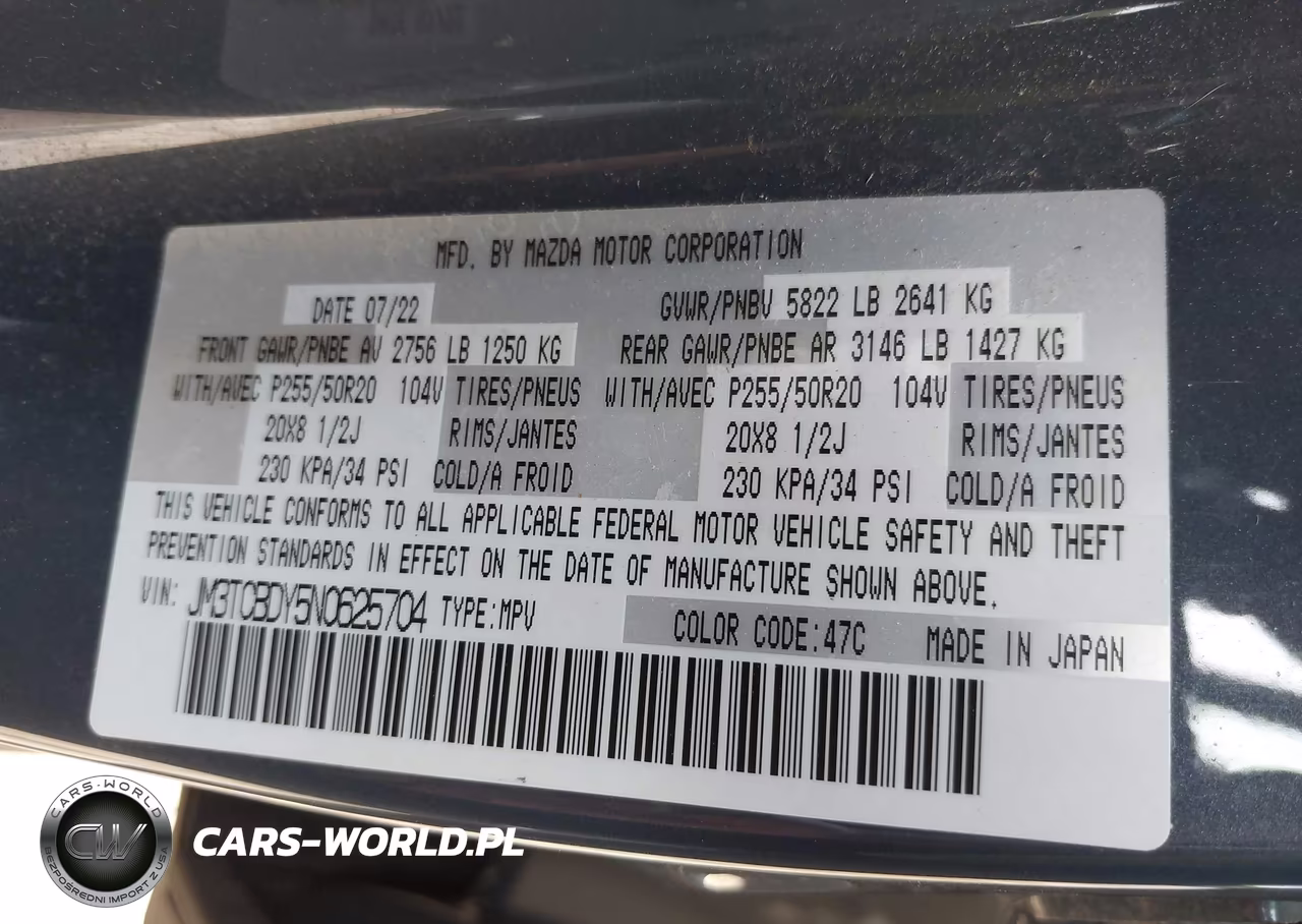 2022 Mazda Cx-9 Carbon Edition VIN:JM3TCBDY5N0625704 - 9