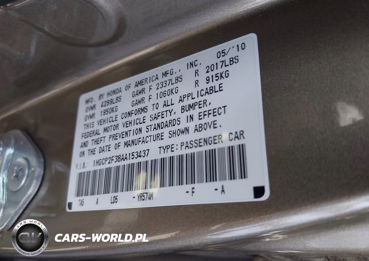 2010 Honda Accord 2.4 Lx VIN:1HGCP2F38AA153437 - 9