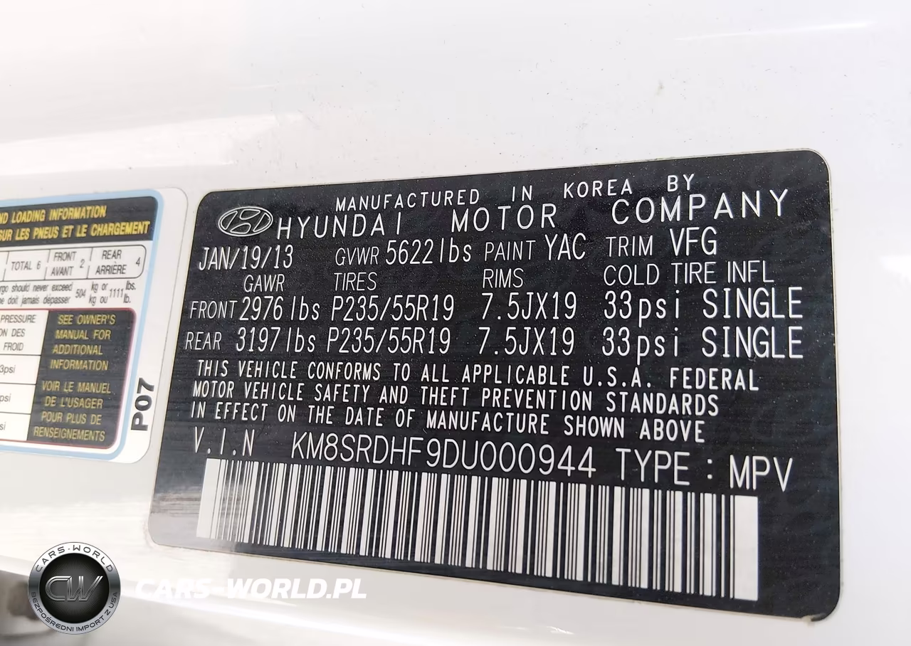 2013 Hyundai Santa Fe Limited VIN:KM8SRDHF9DU000944 - 9