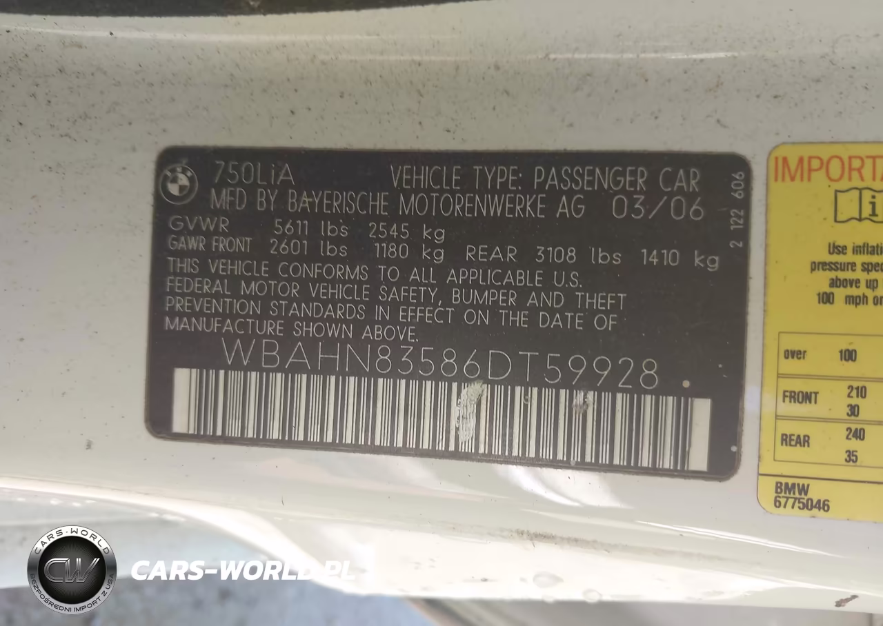2006 BMW 750Li VIN:WBAHN83586DT59928 - 9
